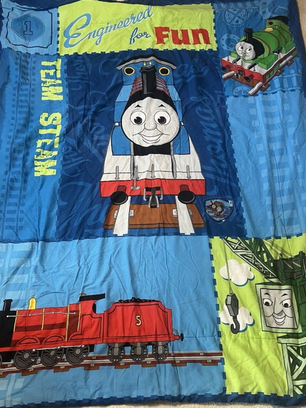 Vintage Thomas & Friends Comforter 82 x 62 Blue Train Themed Quilted Bedding